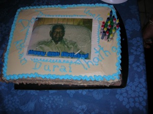 A special photo-cake in honour of Durai Uncle's 87th birthday 